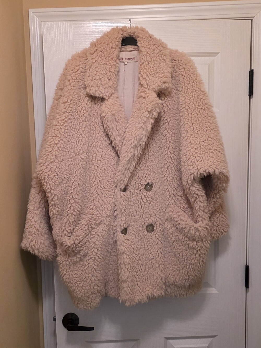 Free People Plush Teddy Pea Coat in Light Cream